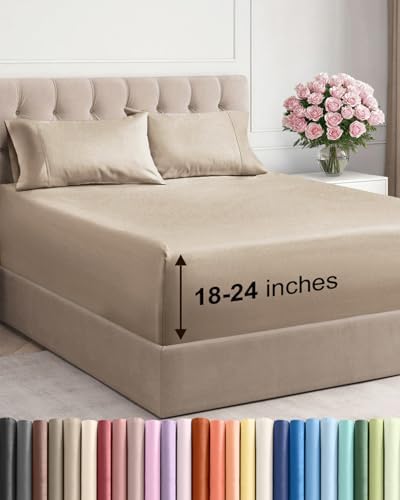 Extra Deep King Sheet Set - 4 Piece Breathable & Cooling Bed Sheets - Cream