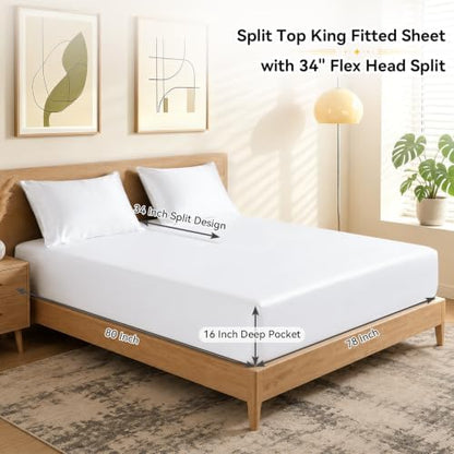 RUDONG M Split Top King Fitted Sheet Only for Adjustable Beds, White