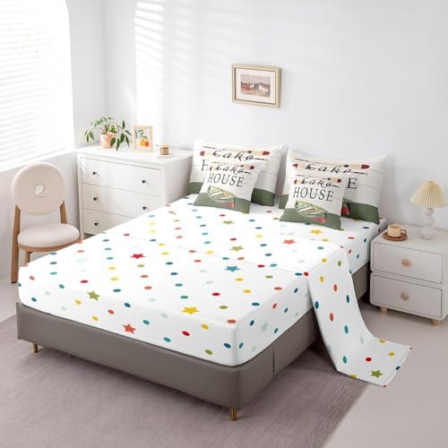 Erosebridal Lake House Decor 7 Pcs Bedding Set Queen,Rustic Farmhouse Style Comforter Set,Navy Green White Wood Grain Bed in a Bag,Retro Boat Paddle Sheet Set,Lake House Decor for The Home
