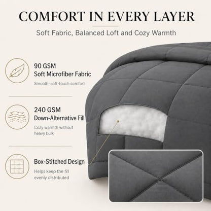 CozyLux Oversized Queen Comforter Set Dark Grey - 7 Pieces Bed in a Bag