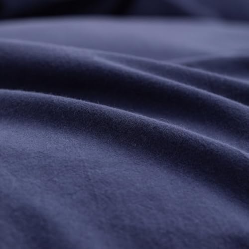 BESTOUCH Cotton Solid Duvet Cover Set Linen Feel Navy Blue Super King Plus