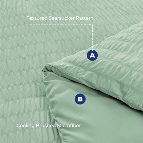 HYMOKEGE Sage Green Oversized King Comforter Set Seersucker 7 Pieces, All Season Luxury Bed in a Bag for Bedroom, Bedding Set with Comforter, Sheets, Pillowcases & Shams