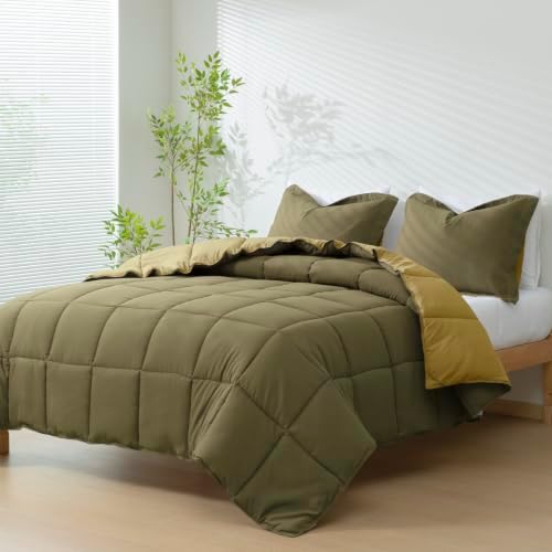 HIG 3pc Dark Olive King Size Bedding Comforter Set Duvet Insert Blanket