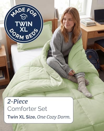 Twin XL Comforter Set - Light Sage Green Bedding, All Seasons - 2 Piece Set