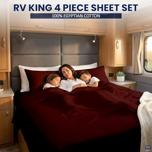 Cottingon 4 Piece Short Queen Sheets, 15" Deep, Egyptian Cotton, Burgundy