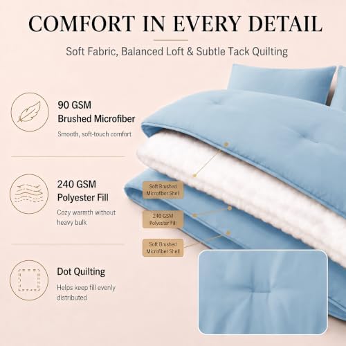 CozyLux King Size Comforter Set Baby Blue, 7 Pieces Bed in a Bag King Comforter Set with Sheets, Bedding Sets with Down Alternative Comforter, Sheets, Pillowcases & Shams, Soft All Seasons Bed Set