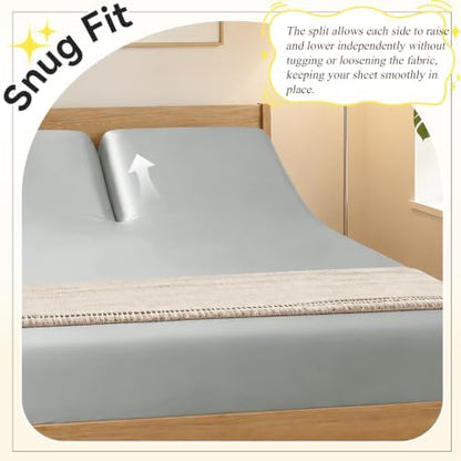 RUDONG M Split Top King Fitted Sheet Only for Adjustable Beds, Light Grey