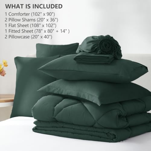 CozyLux King Comforter Set 102"x90" Forest Green - 7 Piece Bed in a Bag
