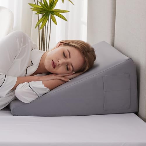 Ruqmuis Wedge Pillow for Sleeping, 10" Bed Wedge Pillow for Headboard, Triangle Incline Wedges for Acid Reflux, Pillow Wedge for Back Pain Relief, Elevated Leg Pillows After Surgery, Snoring, Velvet