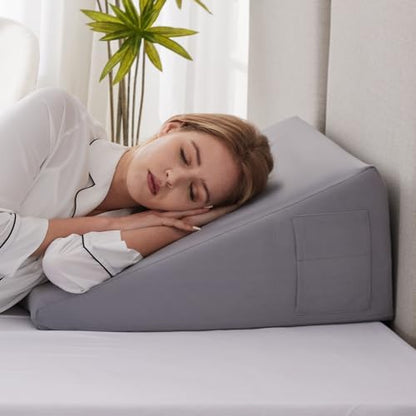 Ruqmuis Wedge Pillow for Sleeping, 10" Bed Wedge Pillow for Headboard, Triangle Incline Wedges for Acid Reflux, Pillow Wedge for Back Pain Relief, Elevated Leg Pillows After Surgery, Snoring, Velvet