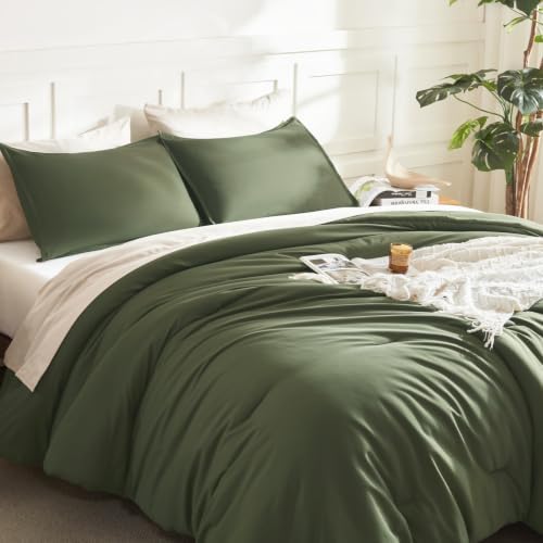 Litanika Olive California King Comforter Set, 3 Pieces Solid Bedding