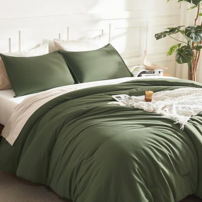 Litanika Olive California King Comforter Set, 3 Pieces Solid Bedding