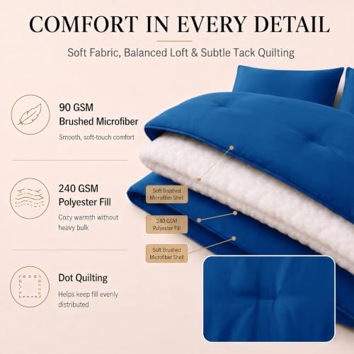 CozyLux Queen Comforter Set Classic Blue, 7 Pieces Bed in a Bag