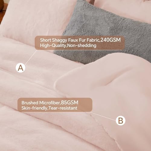 BEDELITE Faux Fur King Comforter Set Pink,Warm Bedding with 2 Pilowcases
