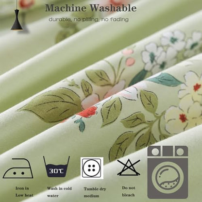 FADFAY Full Sheets Floral Bed Sheets Percale Cotton Shabby Vintage Chic Rose Deep Pocket Sheets Sage Green Flower Printed Luxury Bedding Super Soft Breathable for Full Size Bed 4 Pcs, Full Size