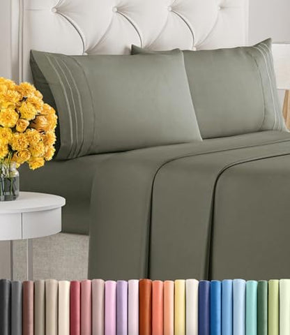 Queen Size 4 Piece Sheet Set - Ultra Soft & Cooling Bed Sheets - Dark Taupe