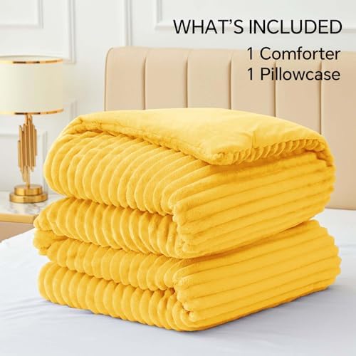 BEDELITE Fleece Twin/Twin XL Comforter Set, Fluffy Bed Set, Bright Yellow