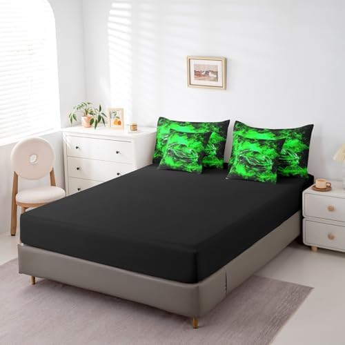 Feelyou Speed Sports Car Comforter Set with Sheets Queen Size Kids Smoky Race Car 7 Pieces Bedding Set for Boys Girls Teens Racing Car Bed in a Bag Breathable Extreme Sports Bed Set Black Green