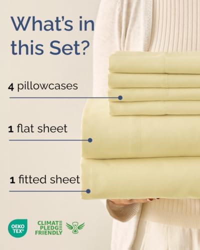 Cal King 6 Piece Bed Sheet Set - Soft, Breathable & Cooling - Butter Yellow