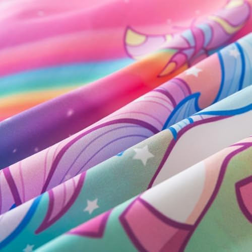 ADASMILE A & S 6Pcs Unicorn Bedding Twin for Girls Princess Rainbow Bedding