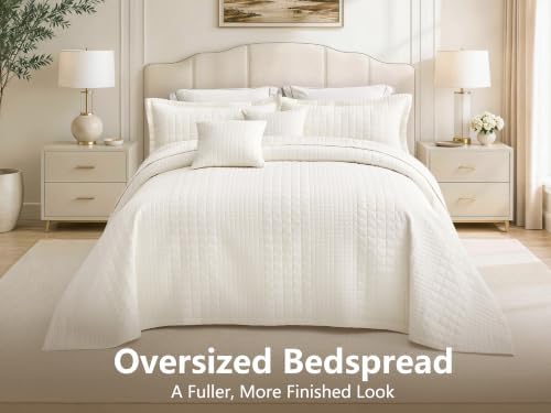 Oversized King Bedspreads 128x120, Grid Stitch, Cream