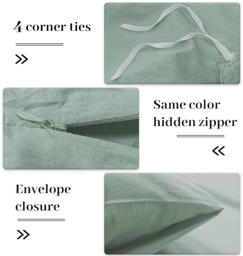 NEXHOME PRO Duvet Cover Set Queen Size Linen Look Textured Organic Natural 100% Washed Cotton Duvet Cover Teal 3 Pieces Bedding Set with Zipper Closure, Breathable, Soft (Aqua Green, No Comforter)