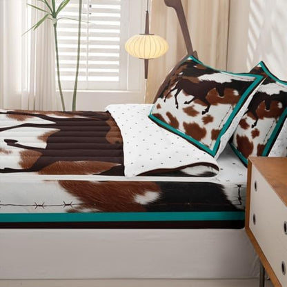 Feelyou Horse Cover Zipper Bedding Cow Fur Comforter Set for Kids Boys Girls Twin Size Rustic Zippered Kids Bedding Set Ultra Soft Farmhouse Bed in a Bag