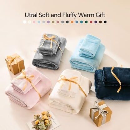 BEDELITE Flannel Sheets Queen Size, Light Grey, 4 Pieces