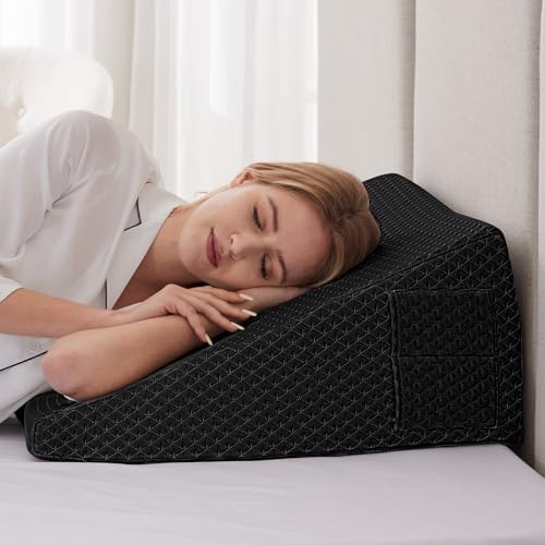 Ruqmuis Wedge Pillow for Acid Reflux, Bed Wedge Pillow for Headboard 10", Pillow Wedge for Back Pain Relief, Post Surgery, Elevated Pillows for Sleeping, Snoring, Triangle Pillow with Cover, Black