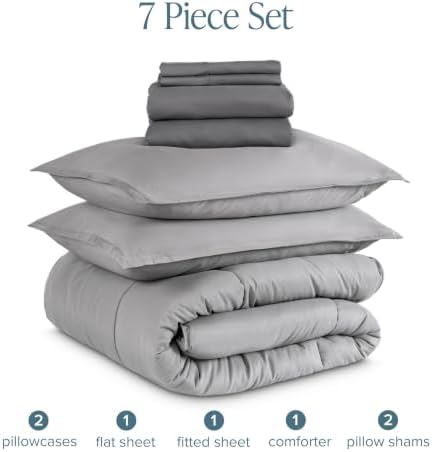 Bare Home Bed-in-A-Bag 7 Piece Set (Full, Light Grey/Grey)