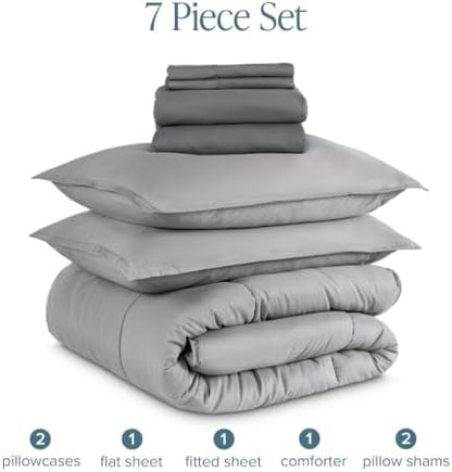 Bare Home Bed-in-A-Bag 7 Piece Set (Full, Light Grey/Grey)