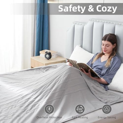 Eydna Electric Heated Blanket Full Size 72"x84",Fast Heating Throw, Soft Fleece for Bed & Sofa, 10 Hours Auto Off & 4 Heating Levels, Machine Washable, Gifts for Grandma & Family-Light Gray