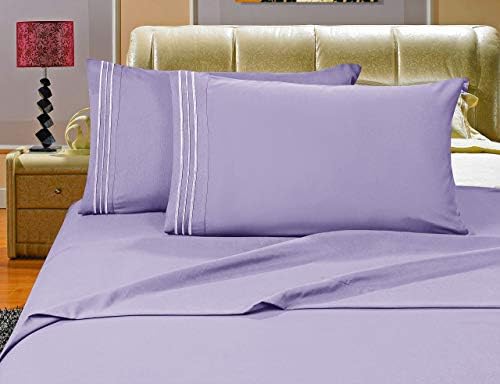 Elegant Comfort Luxurious Bed Sheets Set on Amazon 1500 Premier Wrinkle,Fade and Stain Resistant 4-Piece Bed Sheet Set, Deep Pocket, Full Lilac