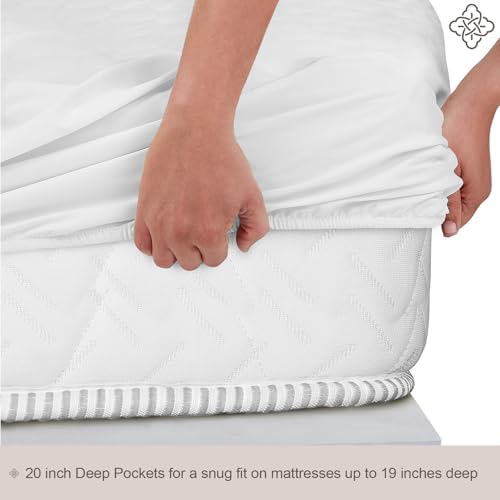 Bioweaves 100% Organic Cotton Mattress Pad Cover, GOTS Certified Cooling 300 GSM Quilted Fitted Mattress Topper & Protector with Soft Cotton Wadding - White, 20 Inch Deep Pocket, Twin