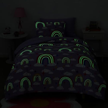 Twin Comforter Set for Girls - 5 Pieces Purple Rainbow Twin Bedding Sets