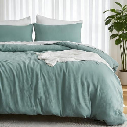 EMME Muslin Cotton Duvet Cover Set Linen Like Teal King
