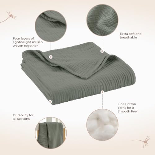 100% Cotton Organic Muslin Baby Swaddle Blanket GOTS & Fairtrade Certified Organic Cotton - Couch Living Room and Bedroom Decor - 4 Layer Super Soft and Cozy (Shadow, Baby)