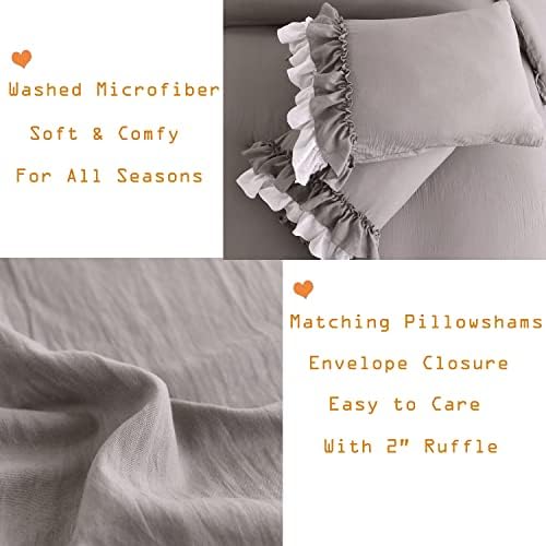 Masaca Shabby Ruffled Comforter King Size,Vintage Farmhouse Ruffle King Size Comforter Set French Country Rustic Aesthetic Bedding Extra Soft 3 Pieces