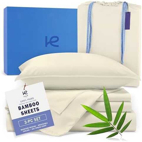 Kickoff Viscose Bamboo Sheets Twin Size 3-pc 100% Organic Bamboo Viscose Bed Cooling Sheets Twin Size Set Cool Bedding for hot Sleepers Sheet Set - Gift Ready Packaging (Buttercream, T)