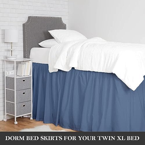 Crown Collection Full XL 32" Inch Drop Long Dorm Bed Skirt, Ruffled Pattern College Dorm Room Bed Skirts, Split Corner, Easy Care, No Wrinkle Microfiber Bed Skirt