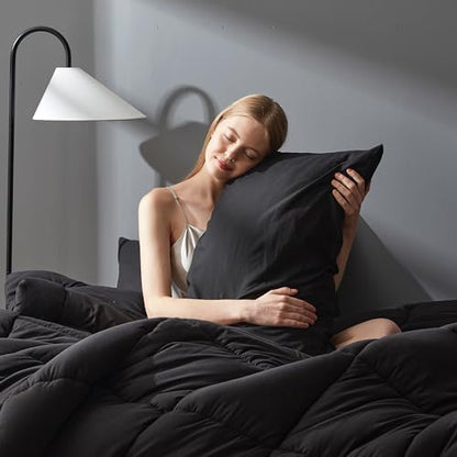 DOWNCOOL California King Comforter Set -All Season Bedding Comforters Sets with 2 Pillow Cases -3 Pieces Bed Set Down Alternative Black Comforter Set(104"x96")