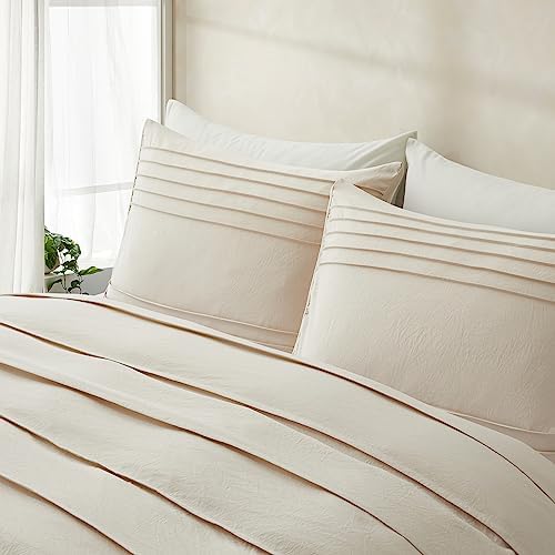 Oli Anderson 3PCS Pleated Duvet Cover Set, Light Khaki, King