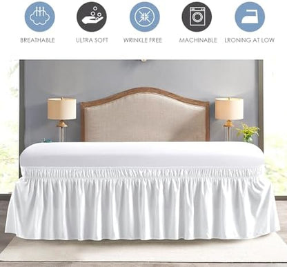 FreshCulture Twin Bed Skirt, Elastic Wrap Around Bed Skirt Twin Size, Bed Skirts for Adjustable Bed, Easy Fit with 18 Inch Drop Length, Hotel Quality Dust Ruffle for Twin Bed (White)