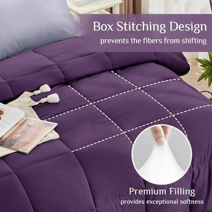 JOLLYVOGUE Twin XL Comforter Set, Ultra-Soft Bed in a Bag Twin XL Size 5 Pieces, Oeko-TEX Certified Bedding Set with Down Alternative Comforter, Sheets, Pillowcases & Shams, Purple & Lavender