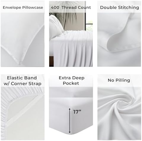 |Twin Size Sheet Set | Organically Grown | Ultra Soft & Cooling |100% Viscose | 17" Deep Pocket [White]