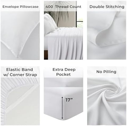 |Twin Size Sheet Set | Organically Grown | Ultra Soft & Cooling |100% Viscose | 17" Deep Pocket [White]