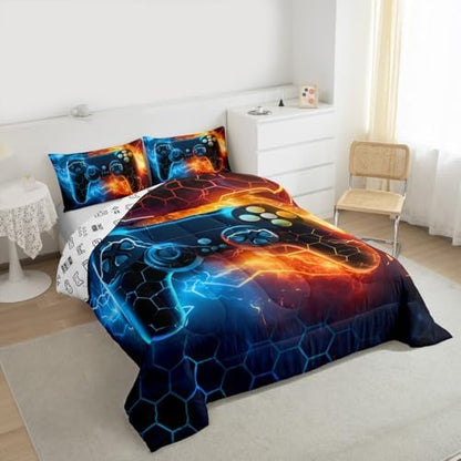 Feelyou Gamer Comforter Set Toddler Size, Gaming Comforter for Kids Boys Girls Light Gamer Bedding Set Game Room Decor Duvet Set 2Pcs