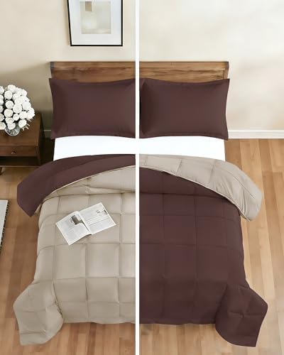 King Comforter Set - Brown/Beige Bedding for All Seasons - 3 Piece Bed Set