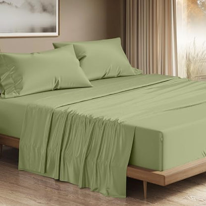 THREAD SPREAD 100% Egyptian Cotton Sheets California King Size - 1200 Series Plush Collection Cal King Size Sheets Set, 4 PC Luxury Bedsheet (Sage Green), Soft, Cooling, 17" Deep Pocket Bedsheet Set