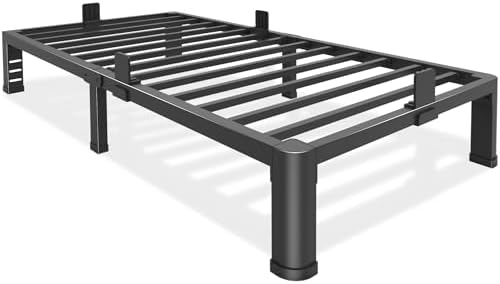 Bilily 10 Inch Low Twin Bed Frame with Round Corner Legs,3500 LBS Heavy Duty Low Profile Twin Size Metal Platform, Steel Slats Support No Box Spring Needed Easy Assembly Noise-free for Kids Room,Black